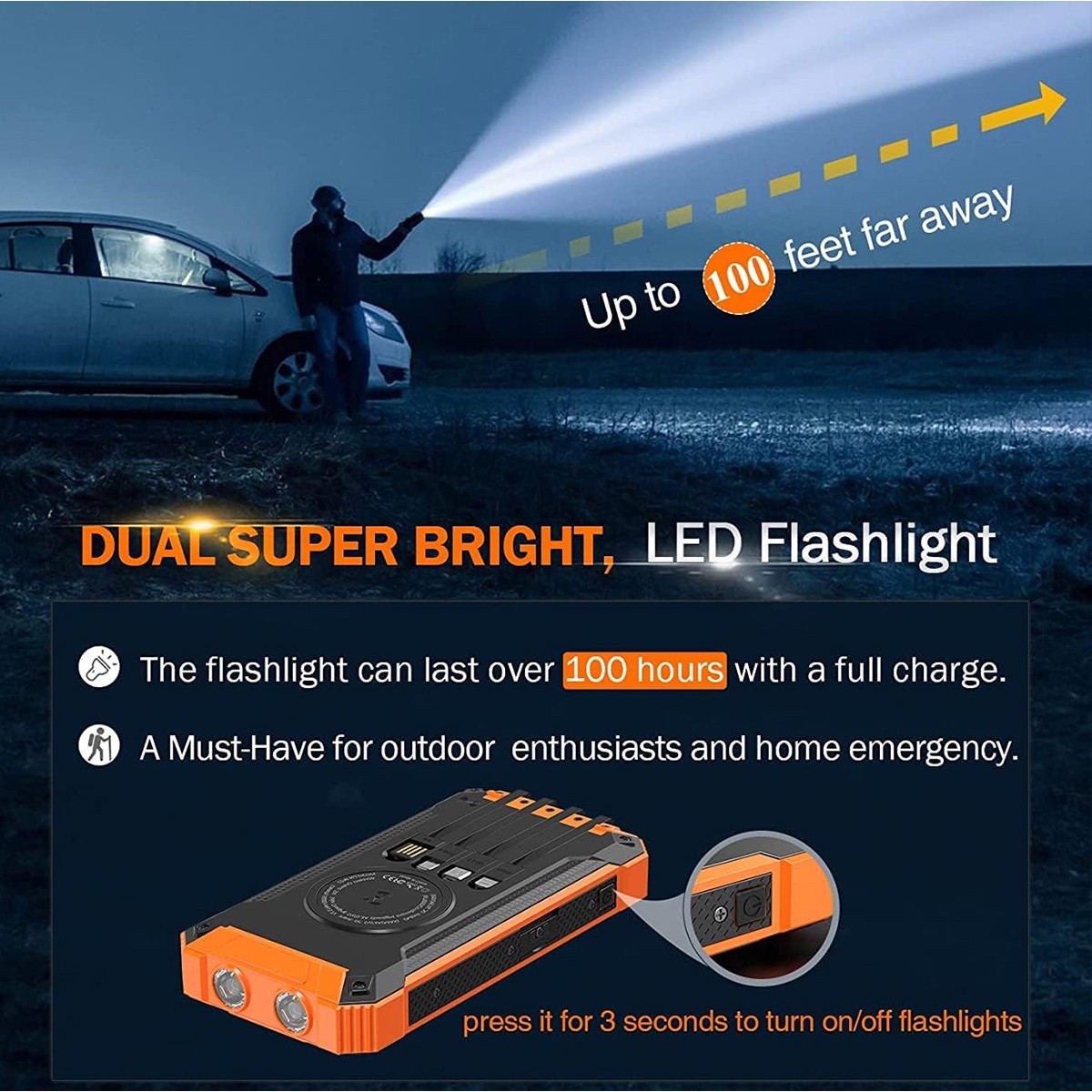 Solar Power Waterproof Bank PD22.5W10000mAh Wireless Outdoor Mobile Power Supply