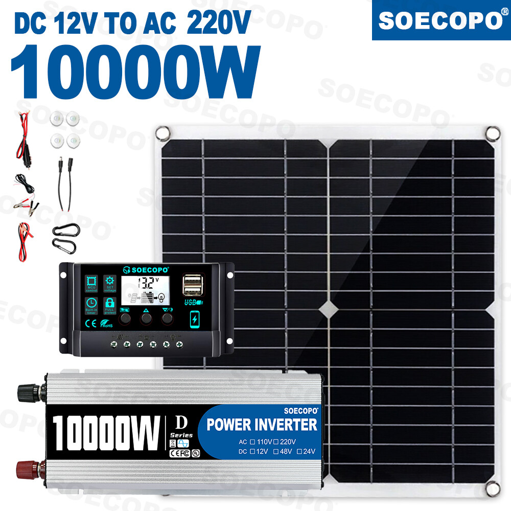 10000W Solar System Complete Set Dual USB Inverter 220V 300W Solar Panel 100A