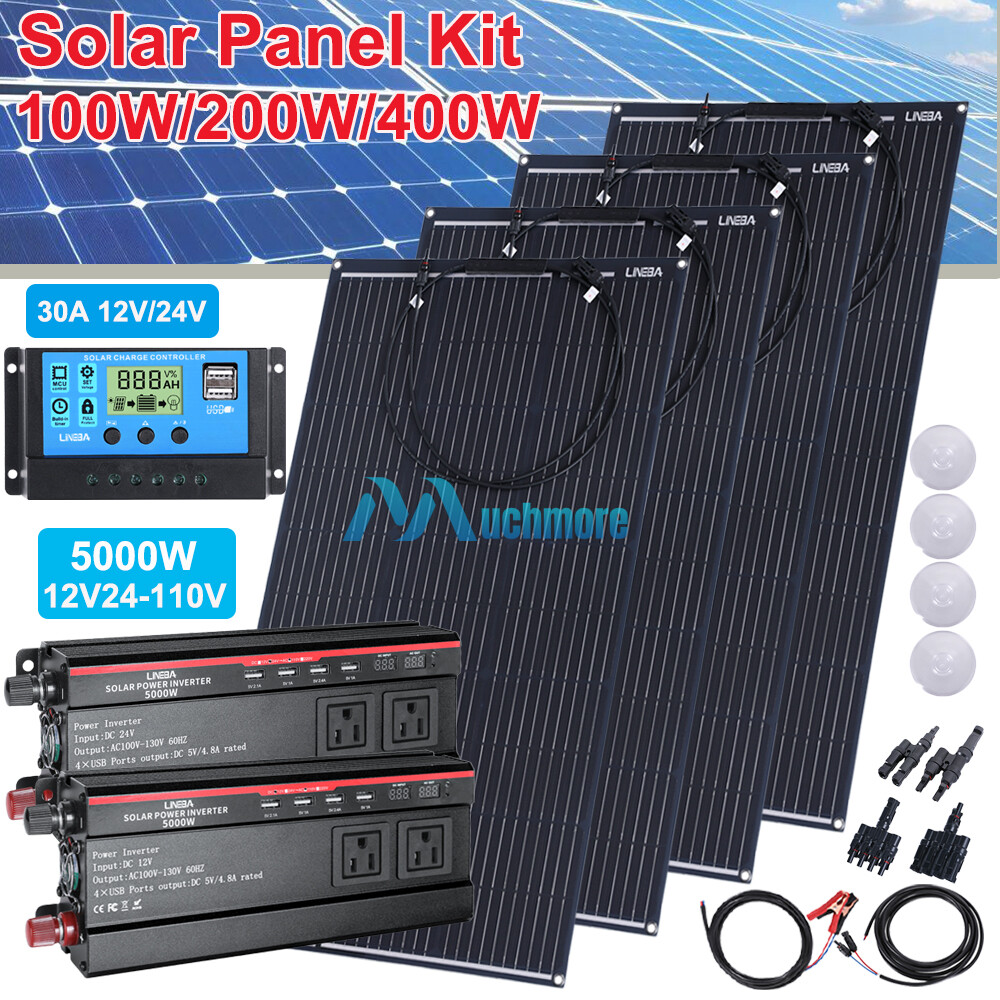 400W 200W Flexible Mono Solar Panel Kit Off-grid fr Power Station RV Boat Camper