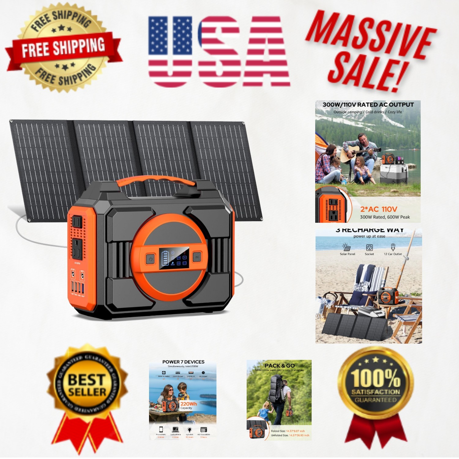 Advanced 300W Solar Generator with Multiple Outputs and Safety Features Included