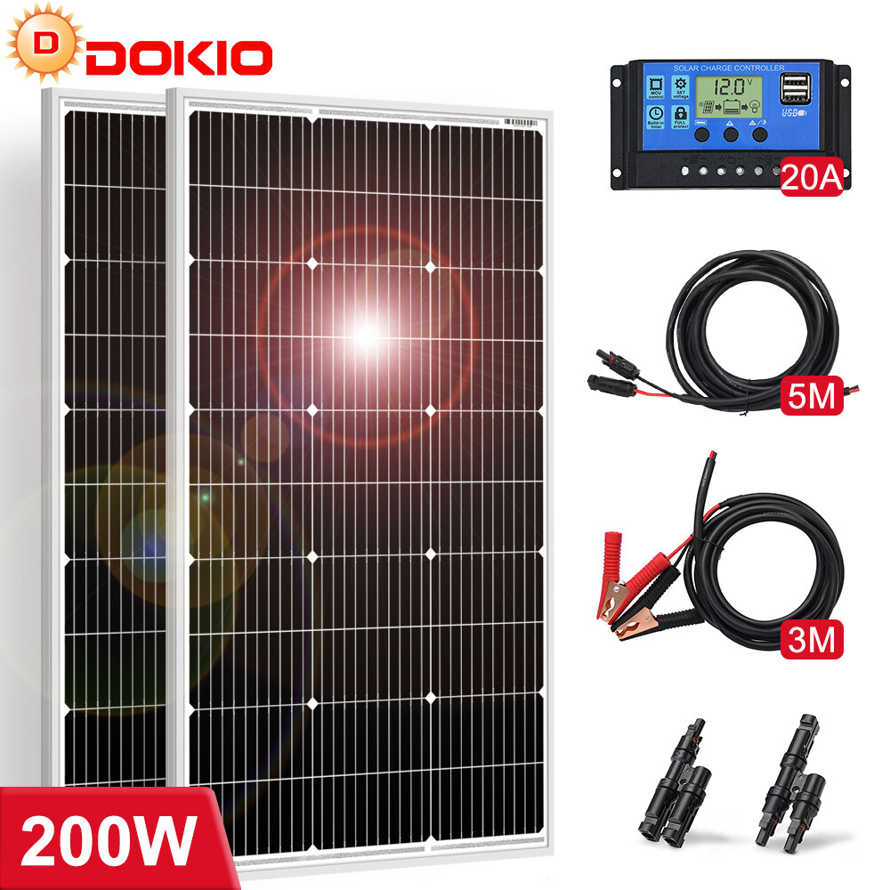 Dokio 2X100w 200w Rigid Monocrystalline Solar Panel Kit for Home/Caravan/RV/Boat