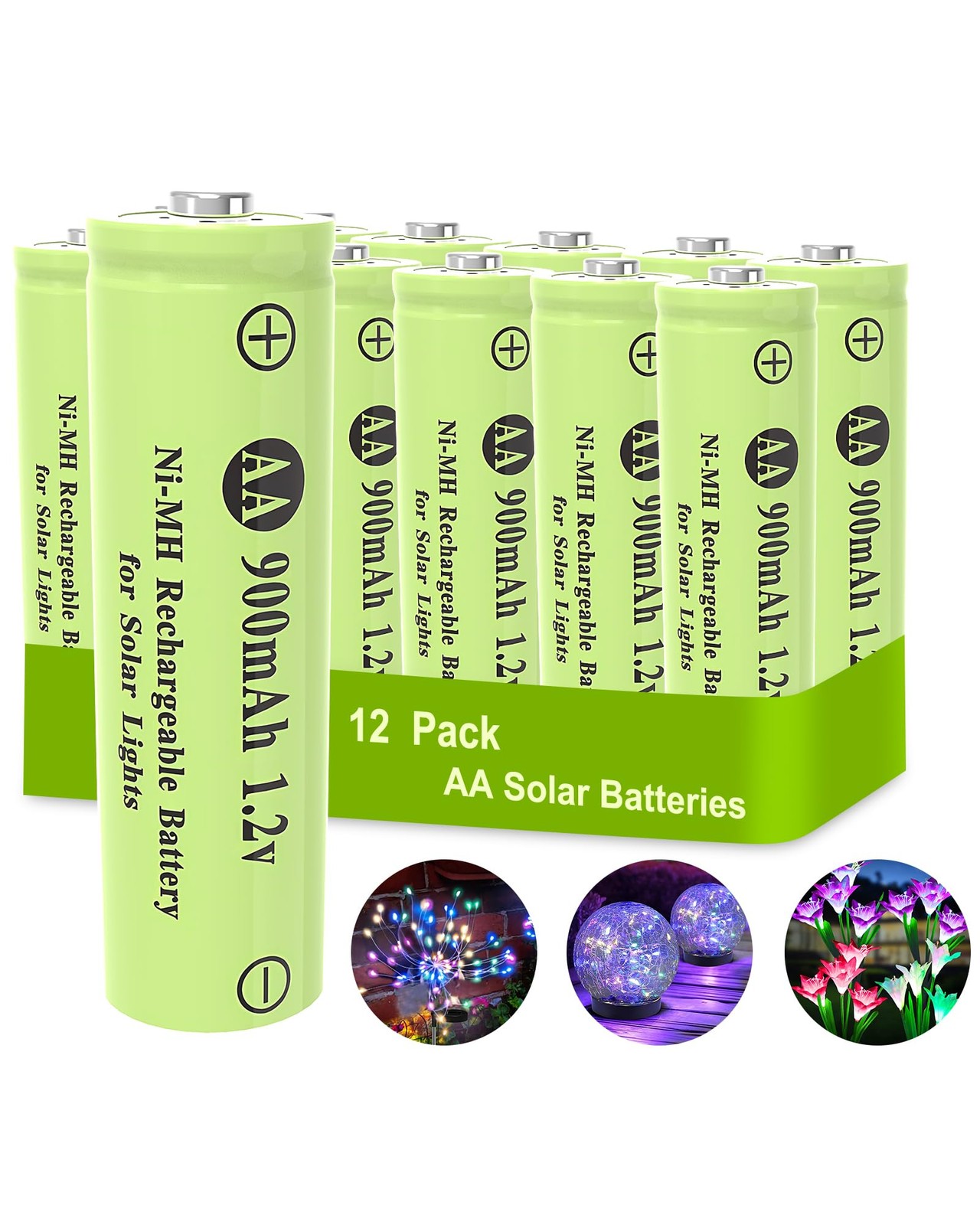 12-Pack Rechargeable AA Solar Batteries Ni-Mh 1.2v 900mAh Pre-Charged Double …