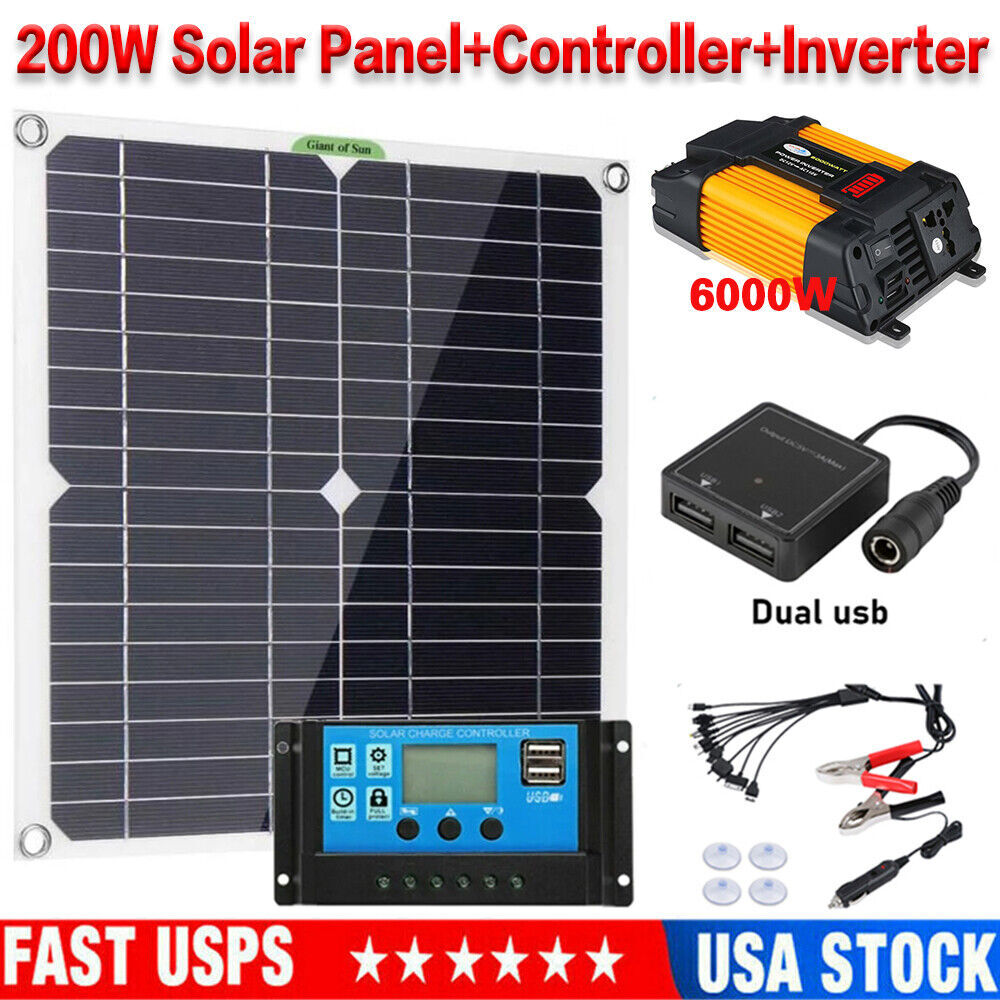 200 Watts Solar Panel Kit 100A 12V Battery Charger w/ Controller+6000W Inverter