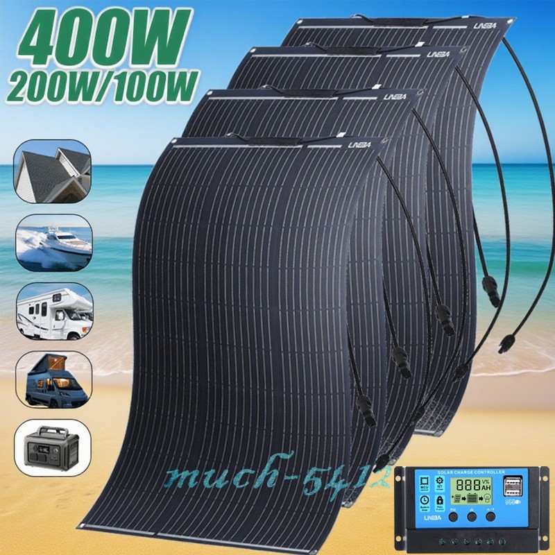 400W 200W 100W Solar Panel Kit Mono Off-Grid 12/24V Camper Home RV Charging