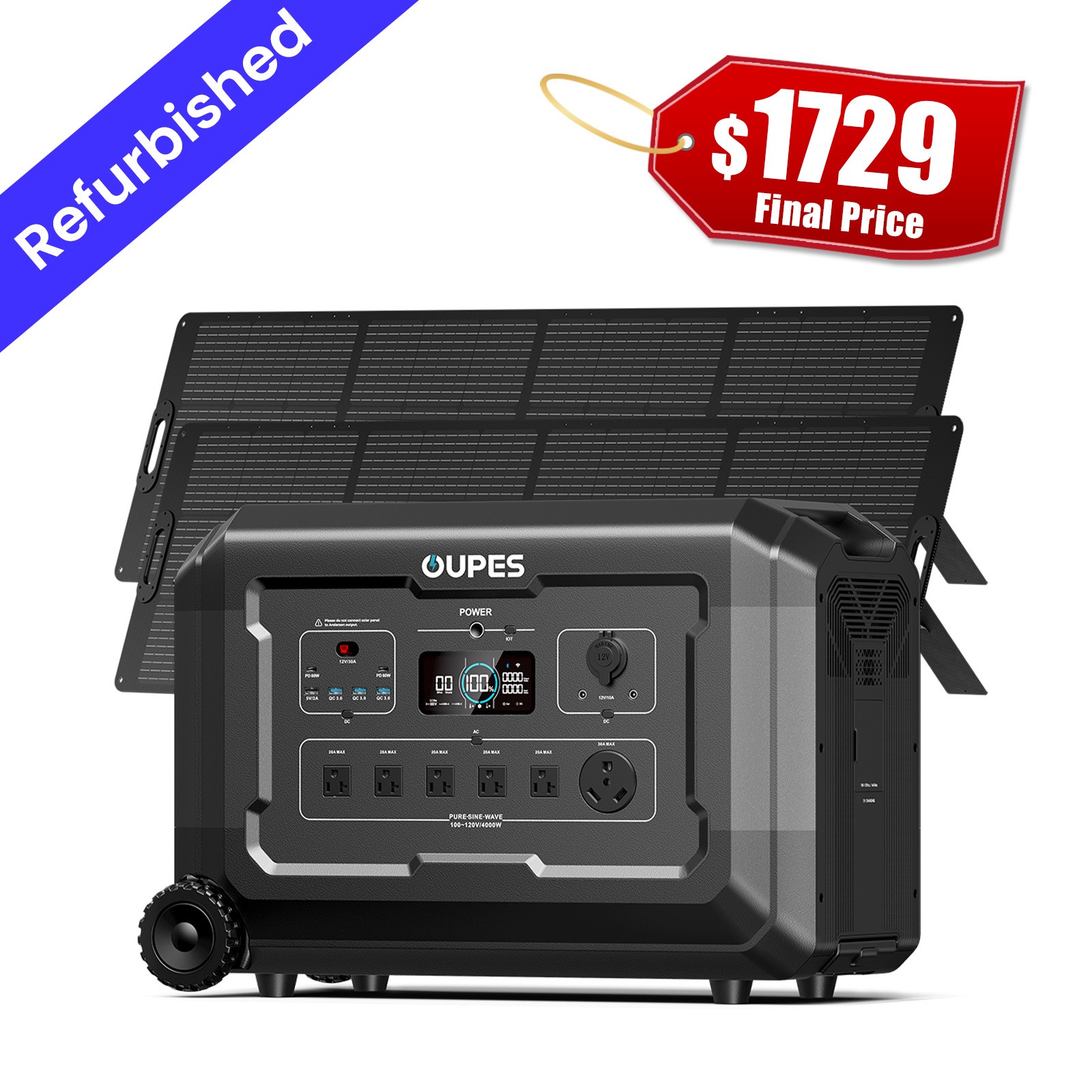OUPES Mega 5 5040Wh Power Station 4000W Solar Generator +2x240W Solar Panels Lot