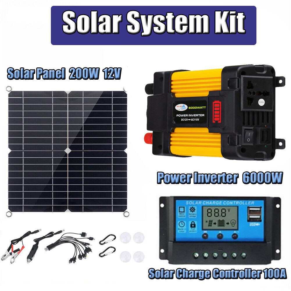 6000W Solar Panel Kit Solar Power Inverter Generator 100A Home 110V Grid System