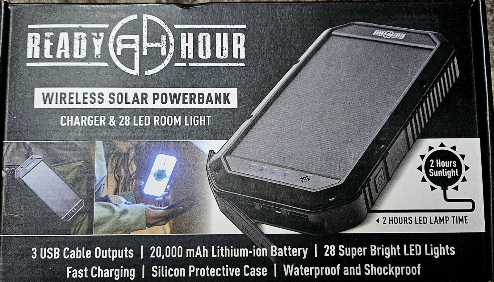 Ready Hour Wireless Solar Power Bank Charger & 28 LED Room Light SOS Signal