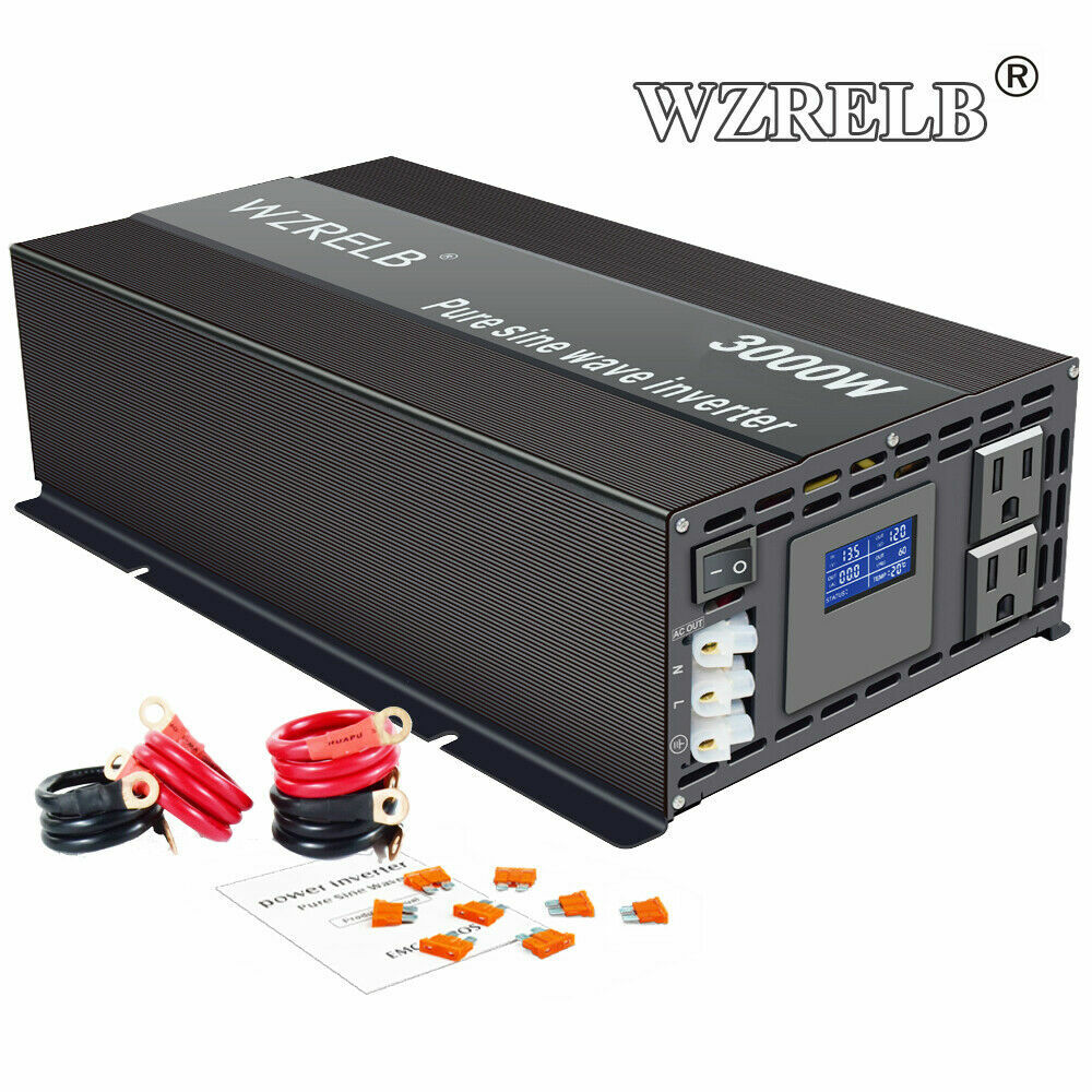 3000W Power Inverter 12V to 120V Pure Sine Wave Car Truck Solar System RV LCD
