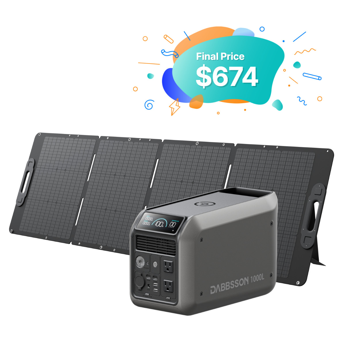 Dabbsson 1000L Portable Power Station 1008Wh 1200W Generator w/210W Solar Panel