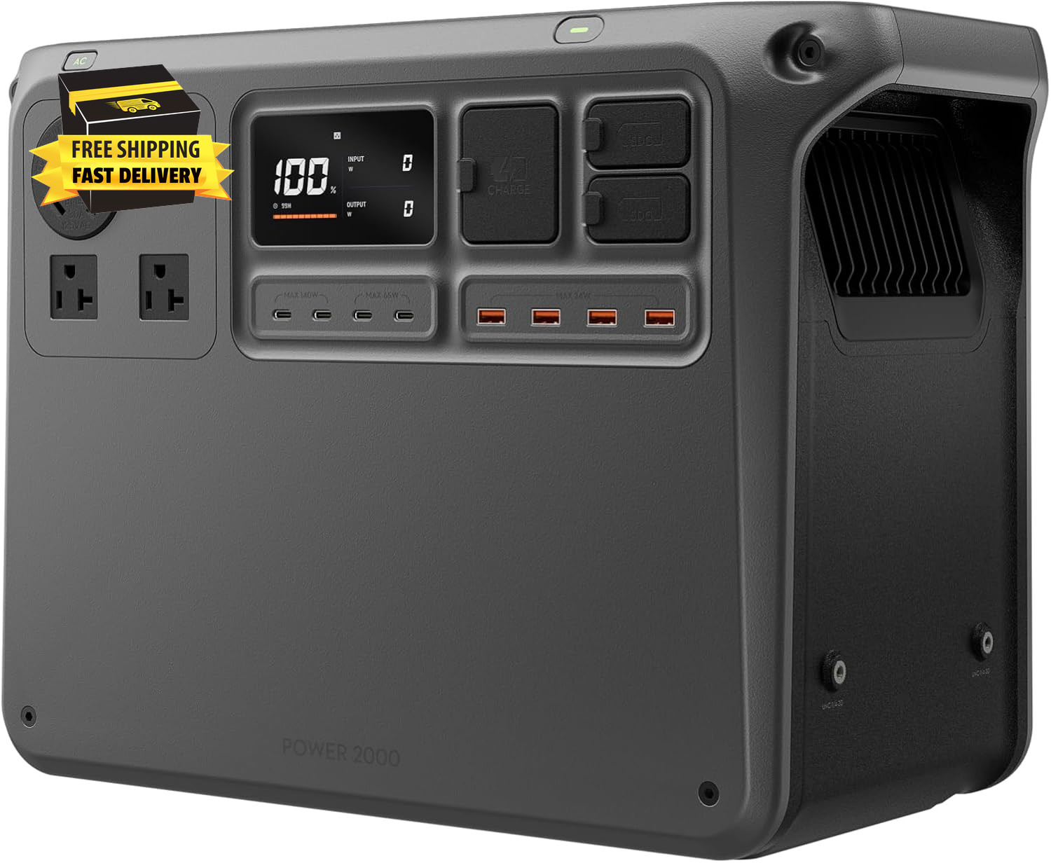 Power 2000 Portable Power Station, 2048Wh LFP Battery, Compact Size, 3000W Stabl