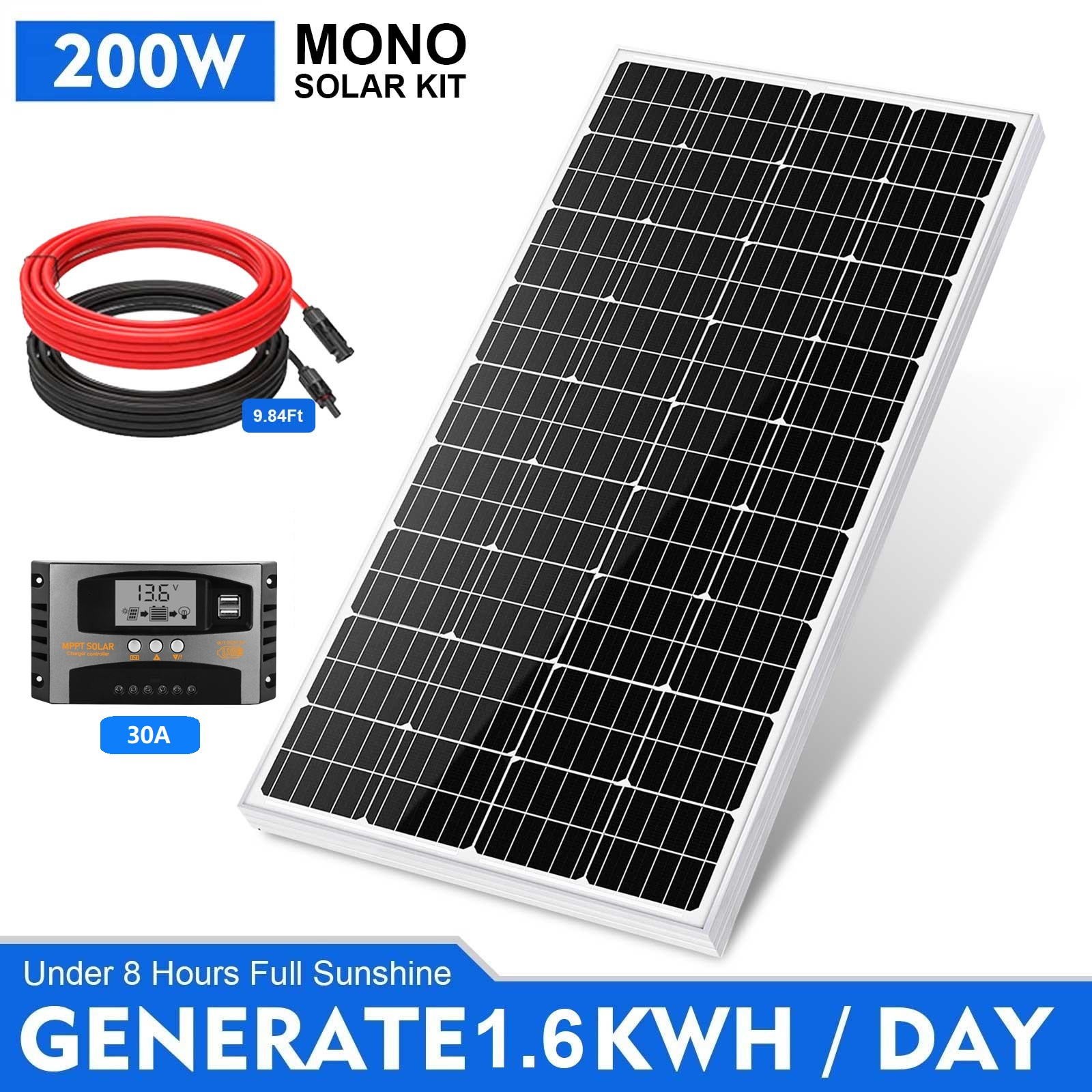 200W Solar Panel Kit Monocrystalline PV Power Battery Charger for RV Home Boat