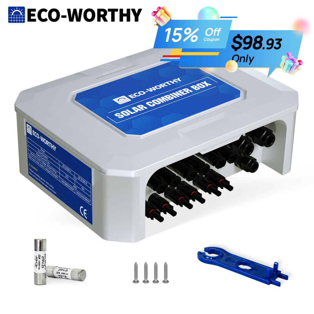 ECO-WORTHY 6 String Solar PV Combiner Box 125A Circuit Breakers Surge Protective