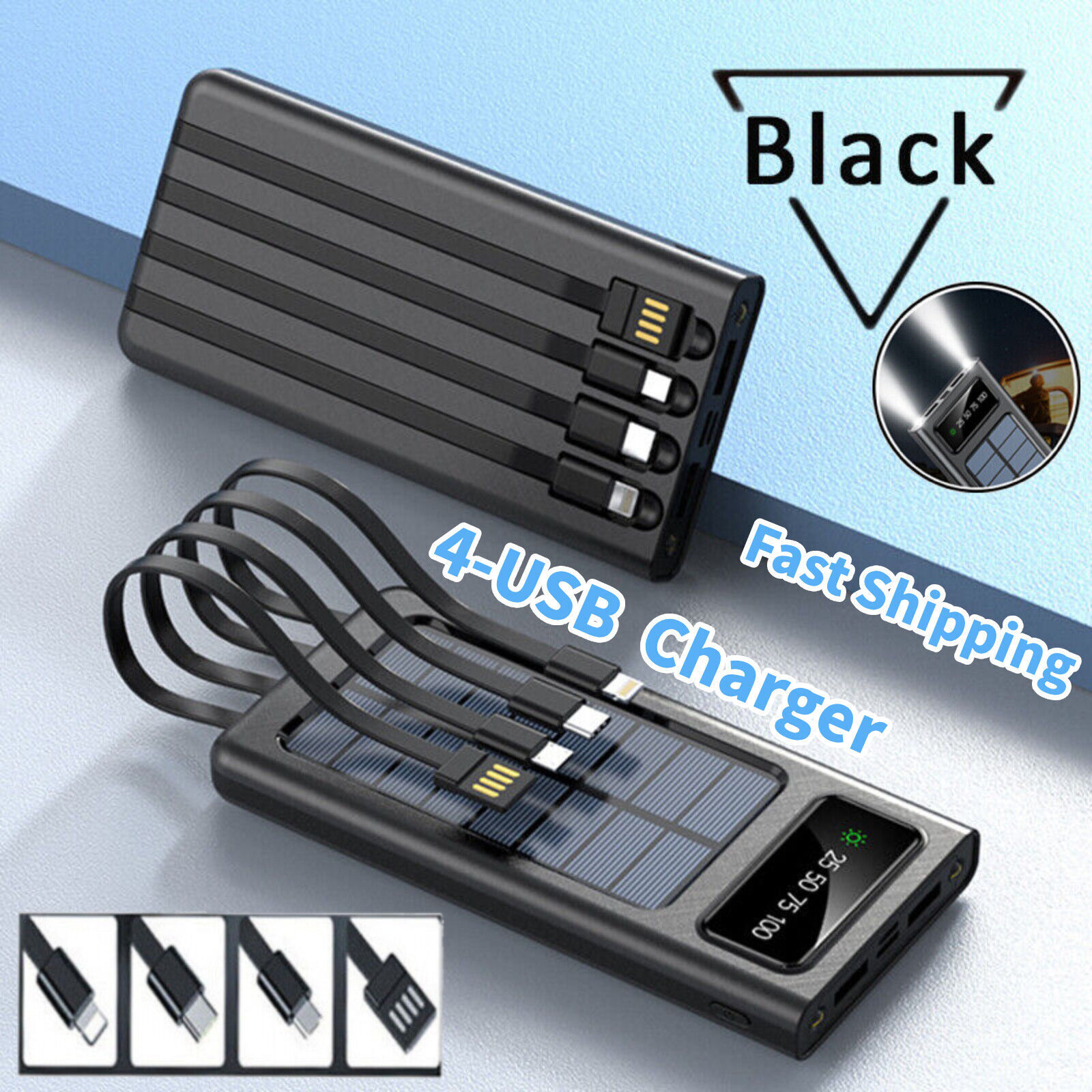 Super 10000000mAh 4 USB Portable Charger Solar Power Bank For Cell Phone USA