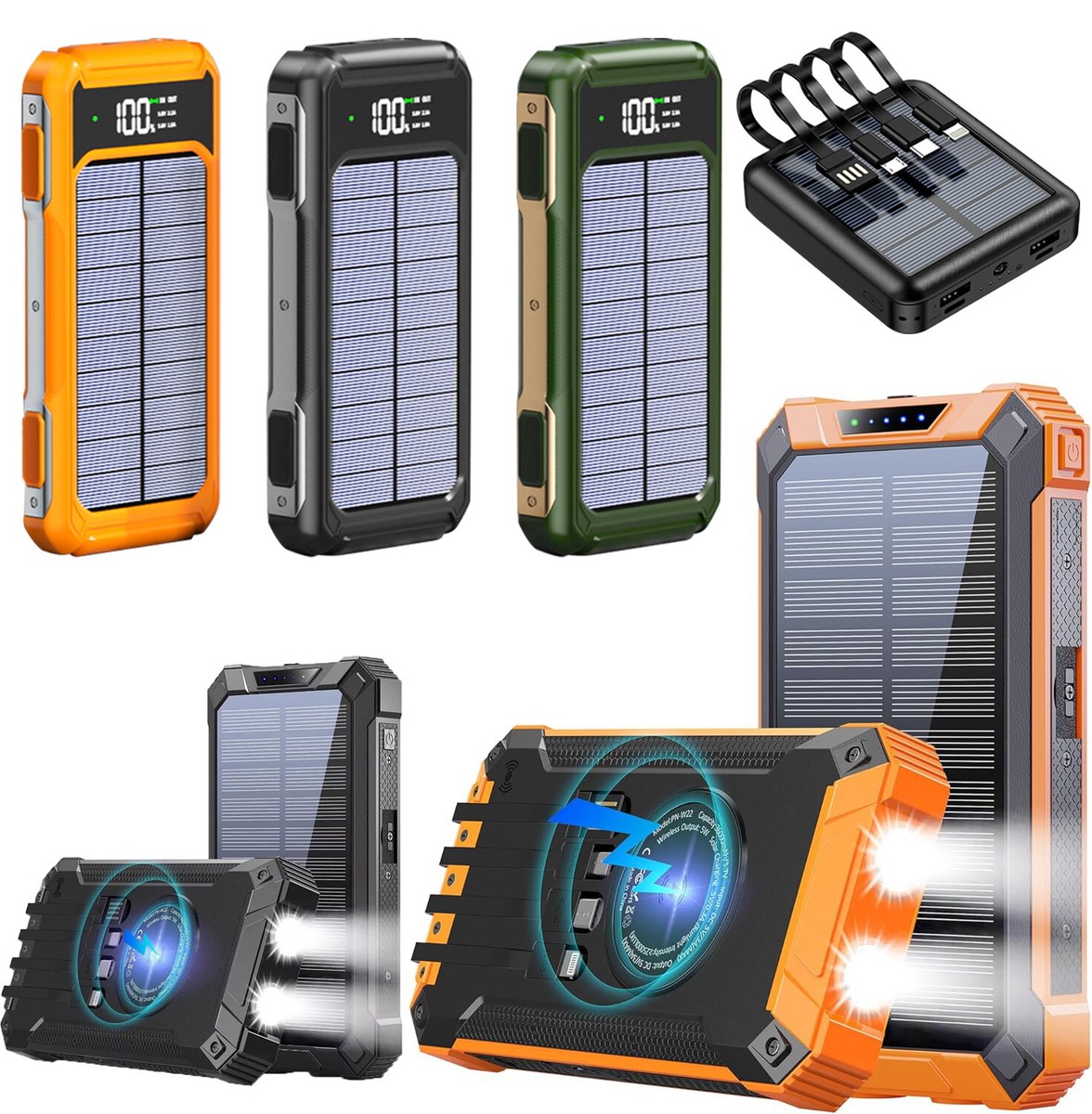 2025 Super 36000mAh Solar Power Bank USB Portable Charger Fast Wireless Charging