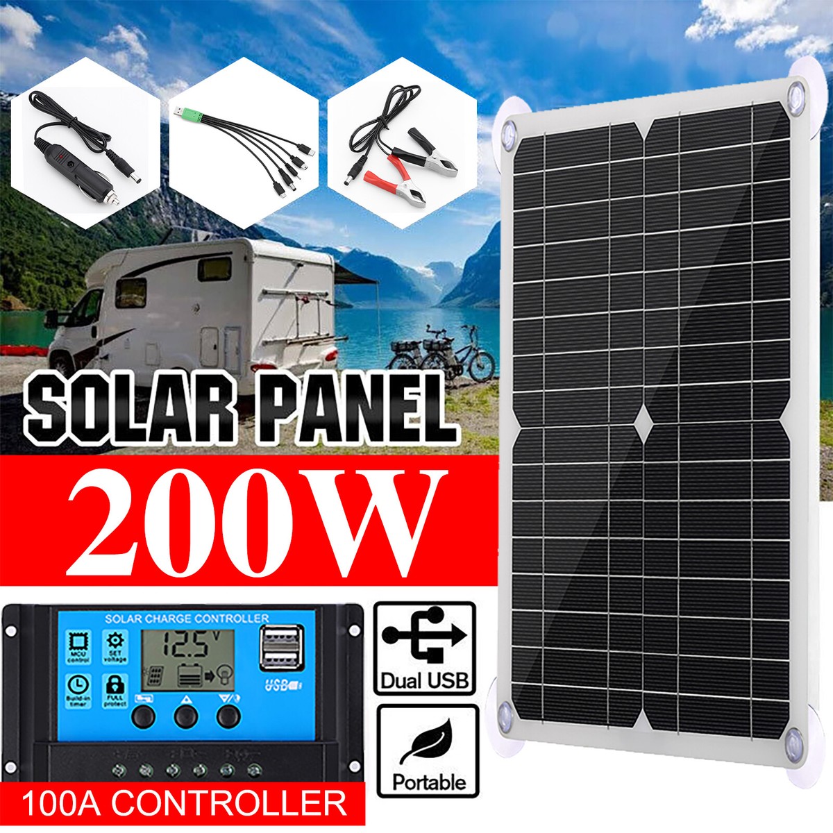 Solar Panel Kit Battery Charger&100A Controller For Car Van Caravan Boat