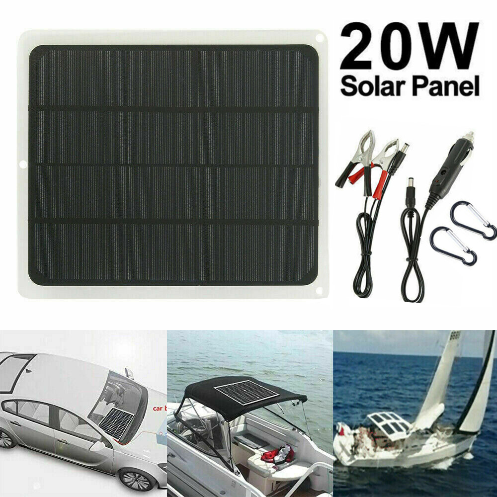 20W 12V Solar Panel Kit Trickle Charge Battery Charger Maintainer Marine RV Car