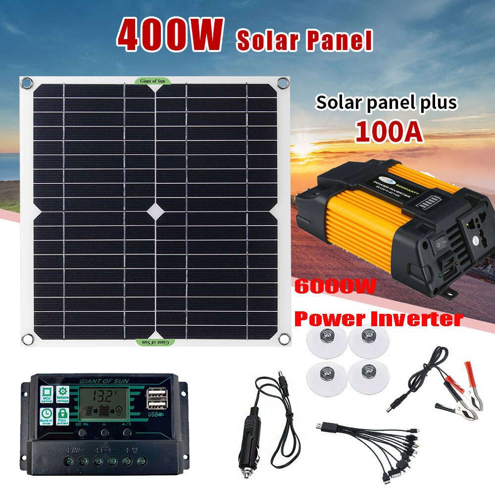 400W Solar Panel Kit 6000W Power Inverter 12V 100A Battery Charger Controller US
