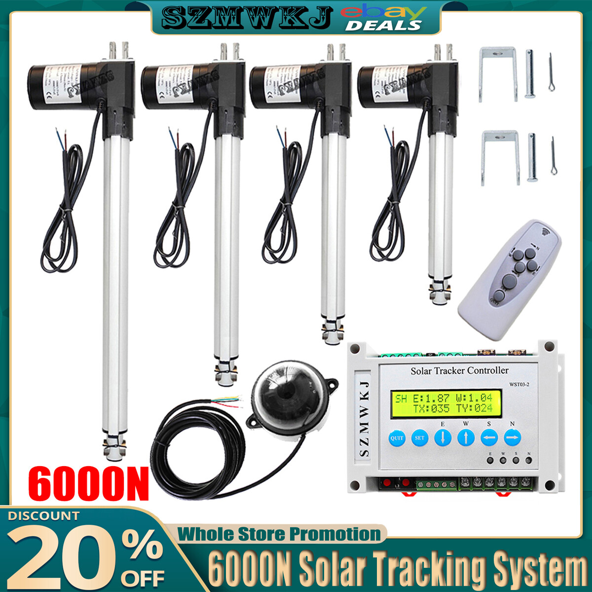 6000N Dual Axis Solar Tracking Tracker Kit W/ 2PCS Linear Actuator Controller AT