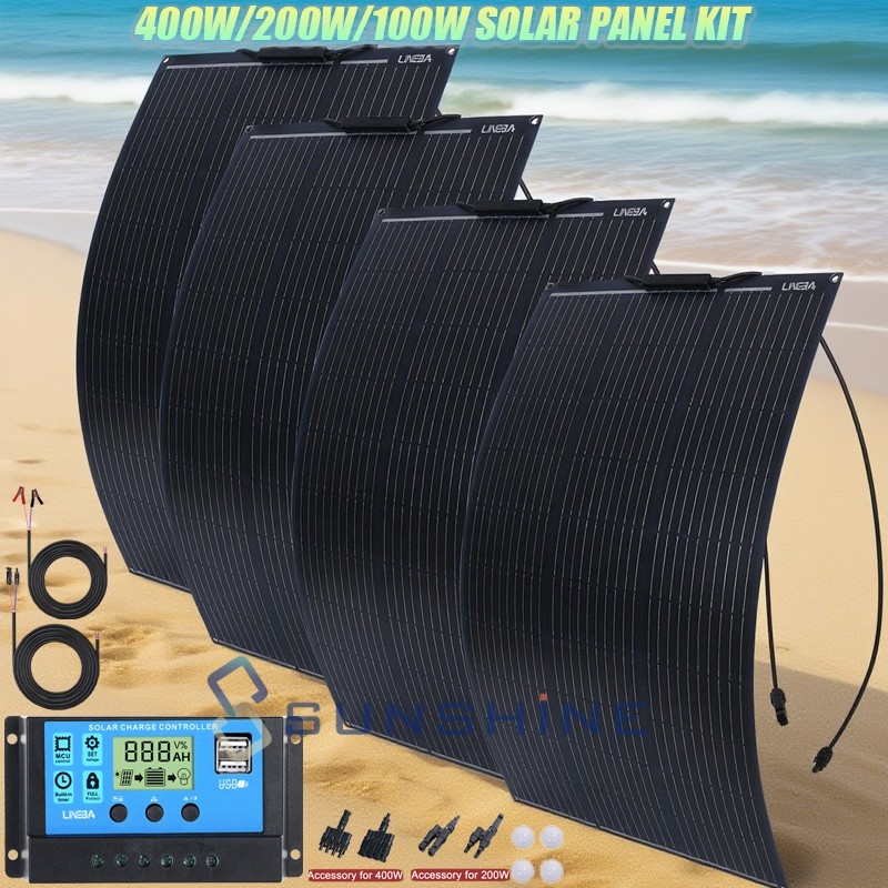 100W 200W 400W Mono Solar Panel Kit 12/24V Camping Home RV Off-Grid Charging