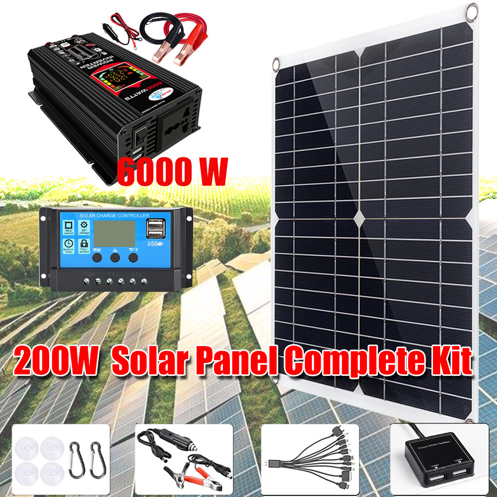 6000W Complete Solar Panel Kit Solar Power Generator 100A Home DC 12V-AC 110V US