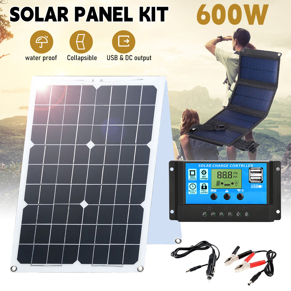 600W Portable Mono Folding Solar Panel Kit 18V Battery Charger Camping Caravans