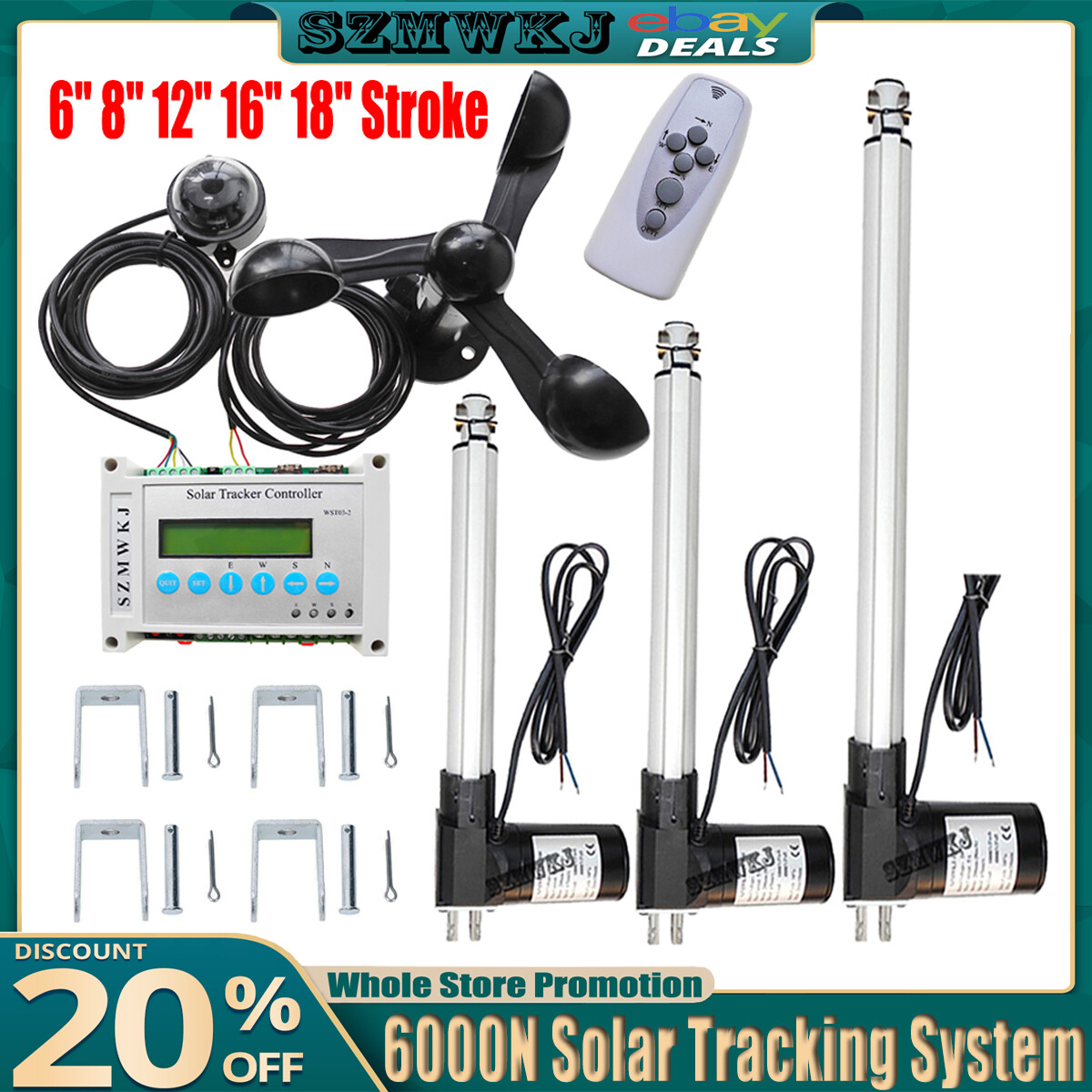 Dual Axis Solar Panel Track Tracker Kit-2PCS 6000N Linear Actuator W/ Anemometer