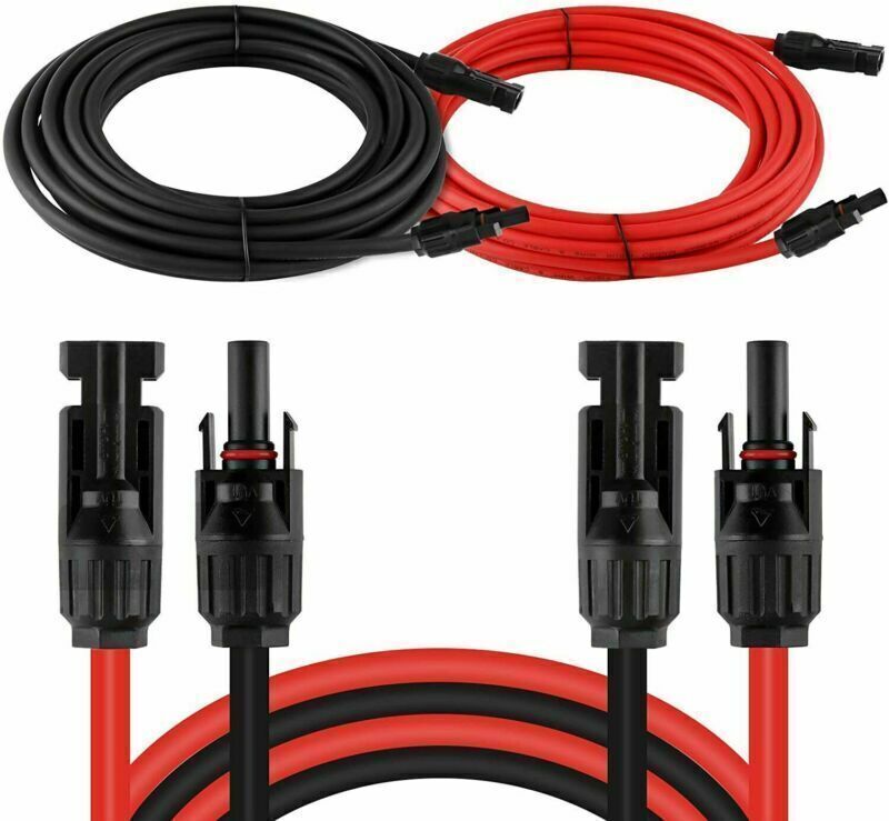 10AWG 1 Pair Black+Red Solar Panel Extension Cable With Female & Male Connectors