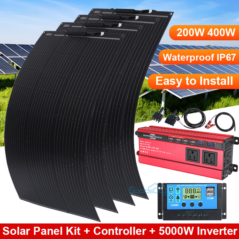 400W 200W Monocrystalline flexible Solar Panel Kit & Inverter for RV Home Sunshe