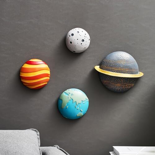 Planet Statue Space Decor 4pcs Solar System Sculpture 3d Wall Art Outer Space R