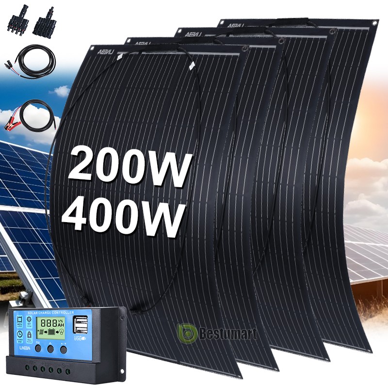 Flexible Solar Panel Kit 200W 400W Bendable Mono Solar Panel RV Camping Off-Grid