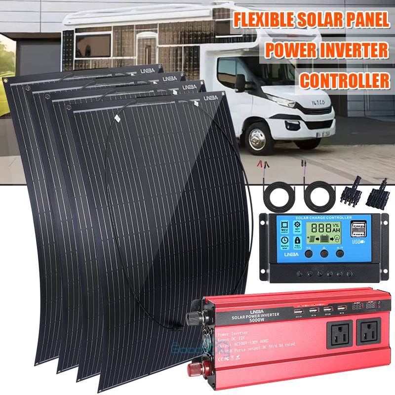 400W 200W Flexible Solar Panel RV Camping Off-Grid Rooftop & Inverter/Controller