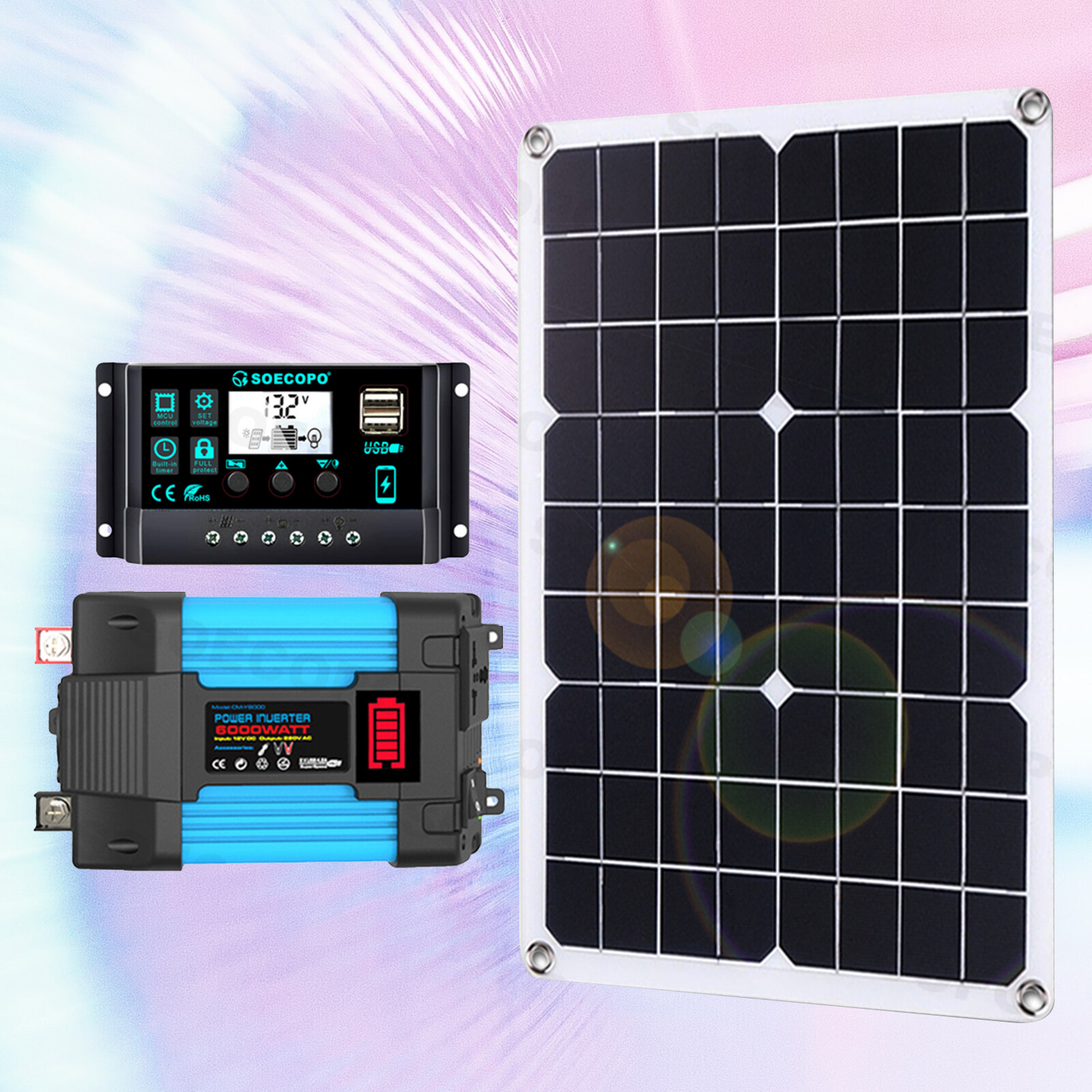 6000W Solar System DC12V to 110V/220V Inverter System100A Controller 500W Panel