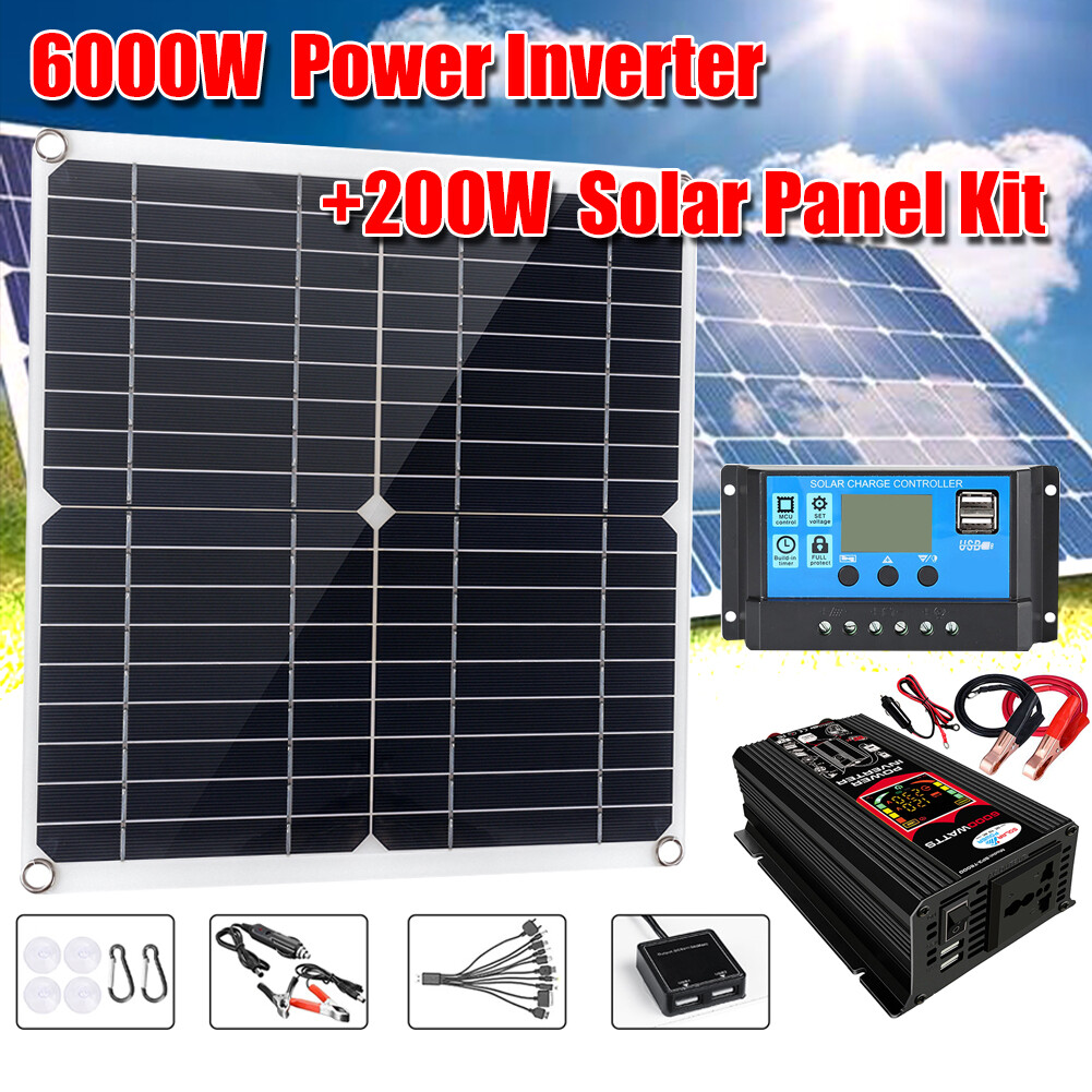 Complete 200W Solar Panel Kit 6000W Inverter Solar Power Generator 100A Home Use