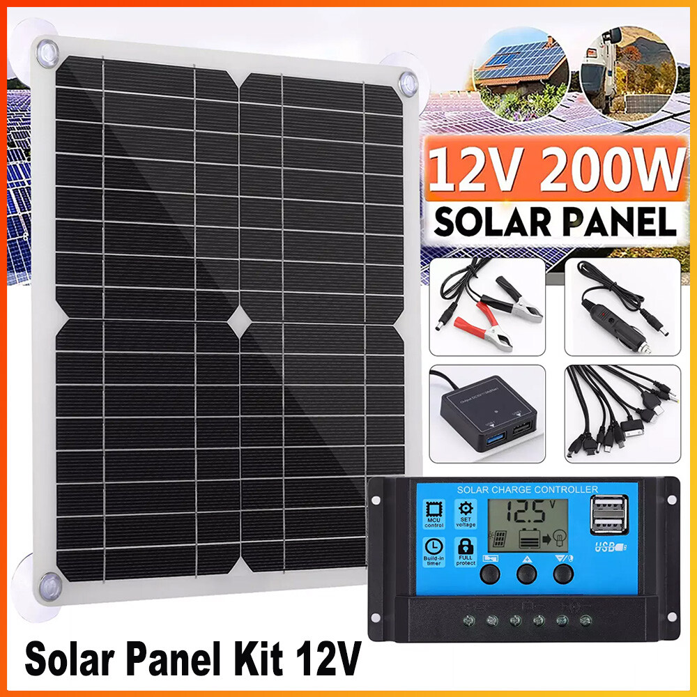 200 Watts Solar Panel Kit 12V 100A Battery Charger with Controller Caravan Boat