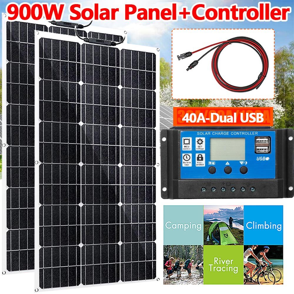 900W Solar Panel Watt Monocrystalline PV Power 12V For Home RV Marine Car Kits