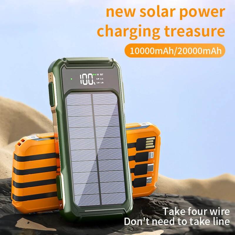 10000/20000mAh Portable large capacity solar power bank with charging cable SOS
