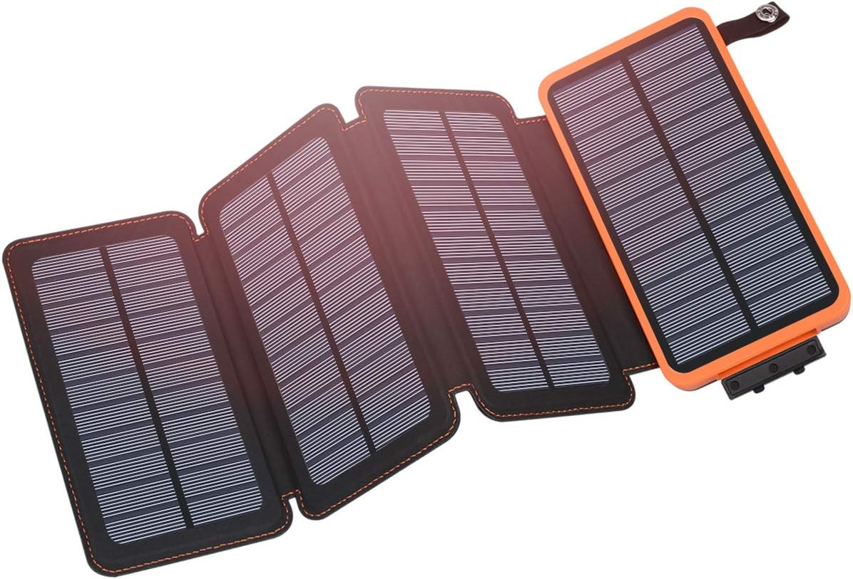 Hiluckey Solar Charger 25000Mah, USB C Portable Power Bank with 4 Solar Panels