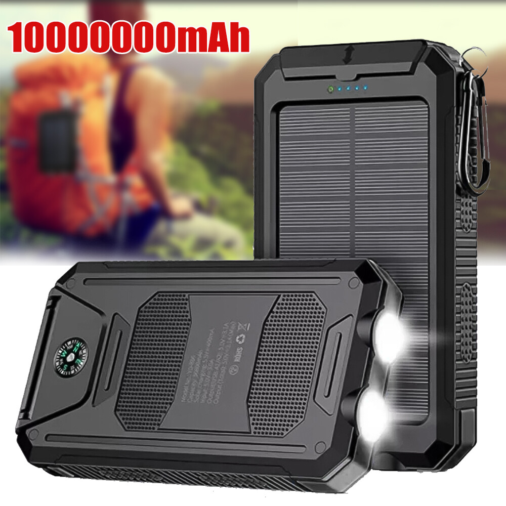 2025 Waterproof Solar Power Bank 10000000mAh Portable External Battery Charger
