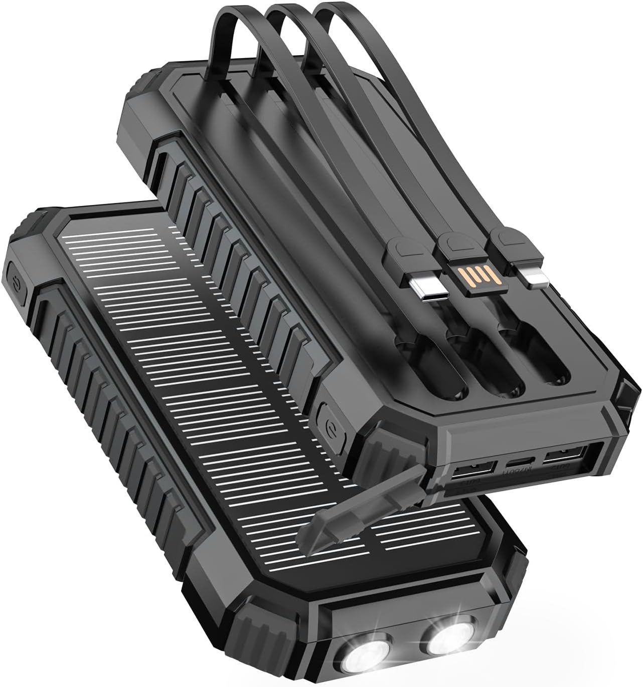 Solar Charger for Outdoor: 27000Mah Power Bank with Built-In Cables – 15W Fast C