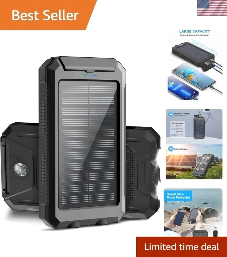 38800mAh Solar Charger Power Bank – Waterproof & Portable for Outdoor Adventures