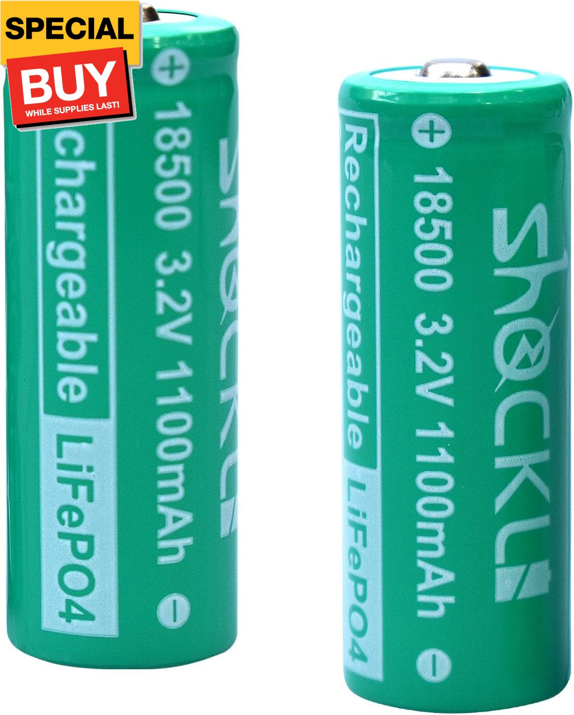 (2-Pack) 18500 3.2V LiFePO4 Solar Batteries,  18500 3.2 Volt 1100mAh Rechargeabl