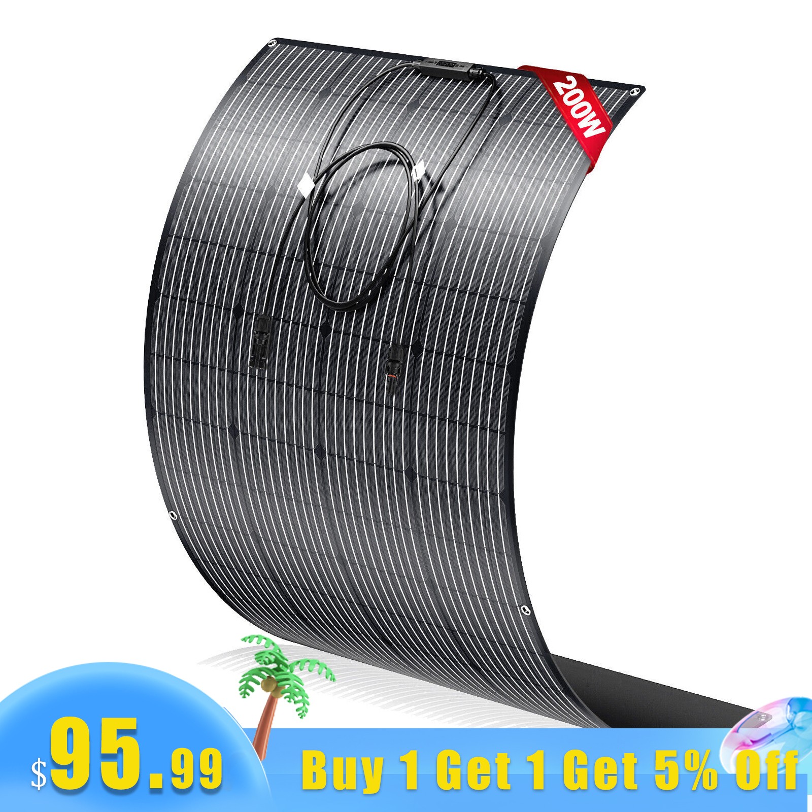 200W Flexible Solar Panel Mono 12V Home RV Boat Camping Power Battery Charging