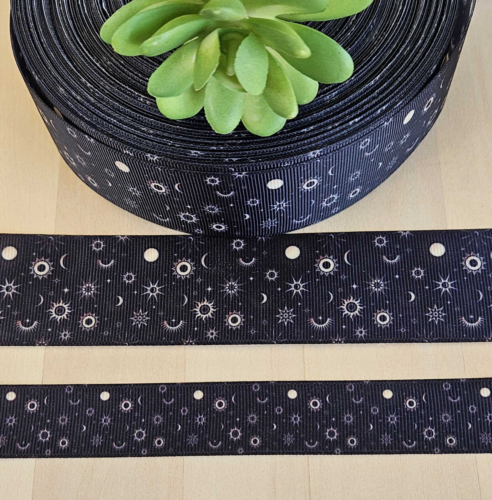 7/8 & 1.5″(1 YD) Constellation Grosgrain Ribbon Moon & Stars Solar System Galaxy