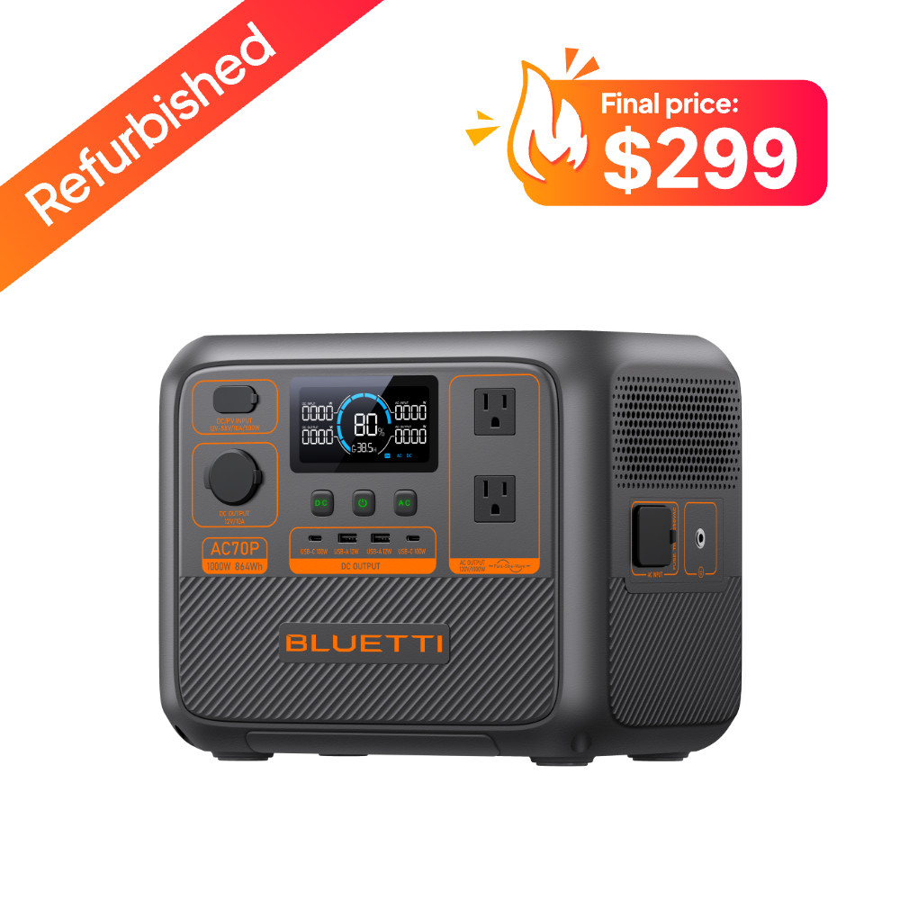 BLUETTI AC70P 1000W 864Wh Portable Power Station LiFePO₄ Battery for Camping