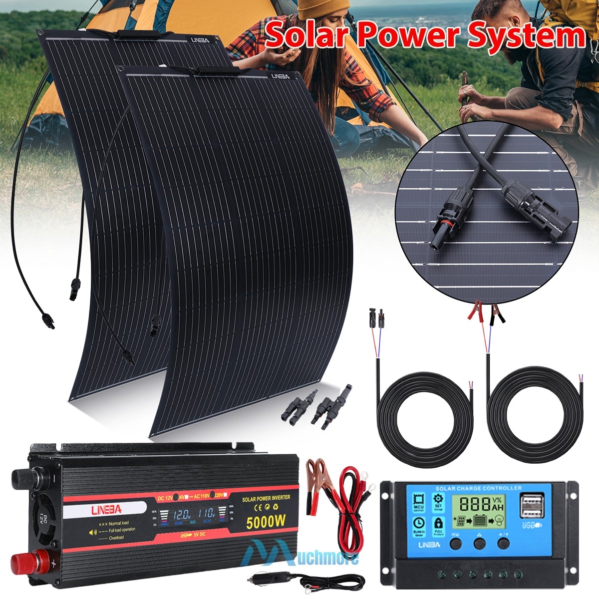 5000W Power Inverter with 200W 100W Solar Panel Kit for RV Home Power Station