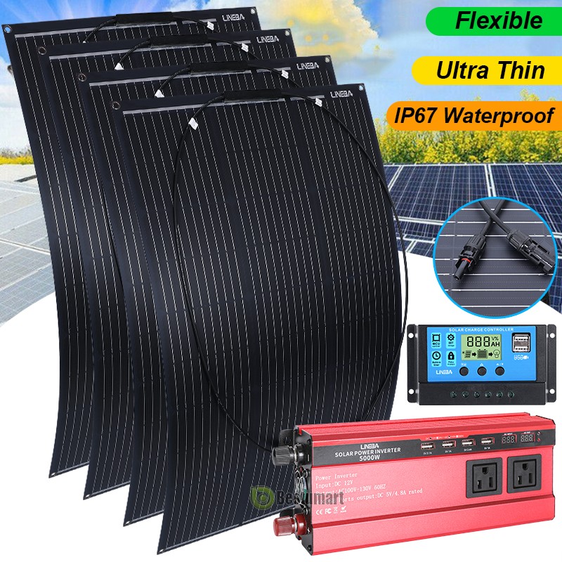 200W 400W Flexible Solar Panel Kit RV Battery Charge w/ Inverter & Controller