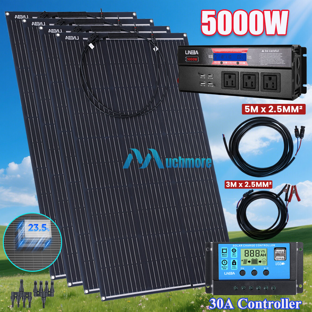 5000W Inverter Power Generator 200W 400W Solar Panel Kit Home 110V Grid System