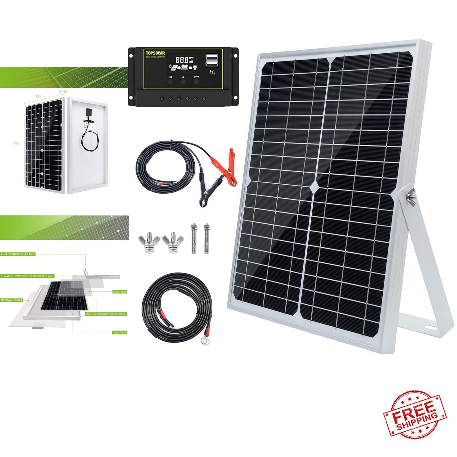 Portable 30W Solar Charger Kit – Perfect for Camping, RVs, and Off-Grid Systems