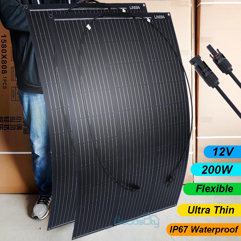 Semi-Flexible Solar Panel 200W 12V Bendable Thin Film Mono RV Boat Camper Home