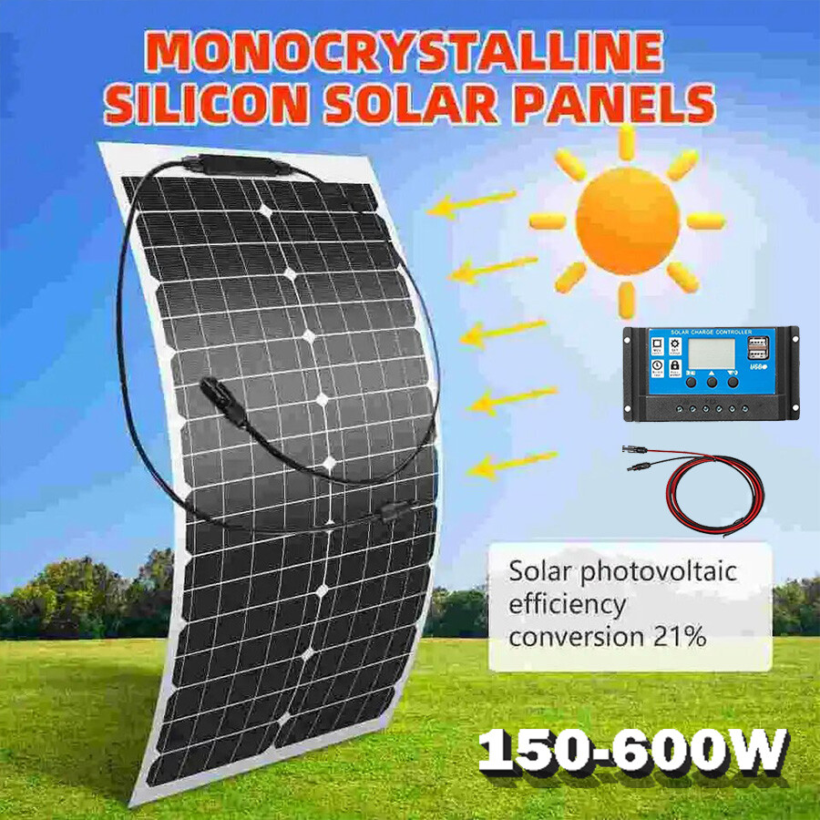 150-600W Flexible Solar Panel IP67 12V Off-Grid for Roof RV Boat Battery Charger